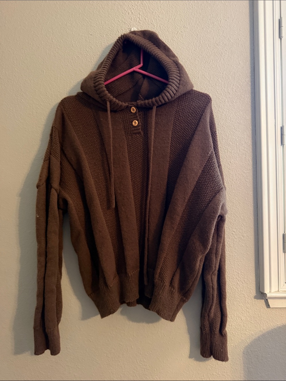 Men's Brown Hooded Knit Sweater Pullover